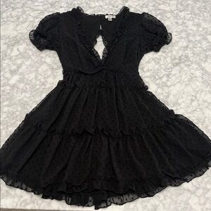 Justify Black Ruffle V-Neck Tiered Mini Dress